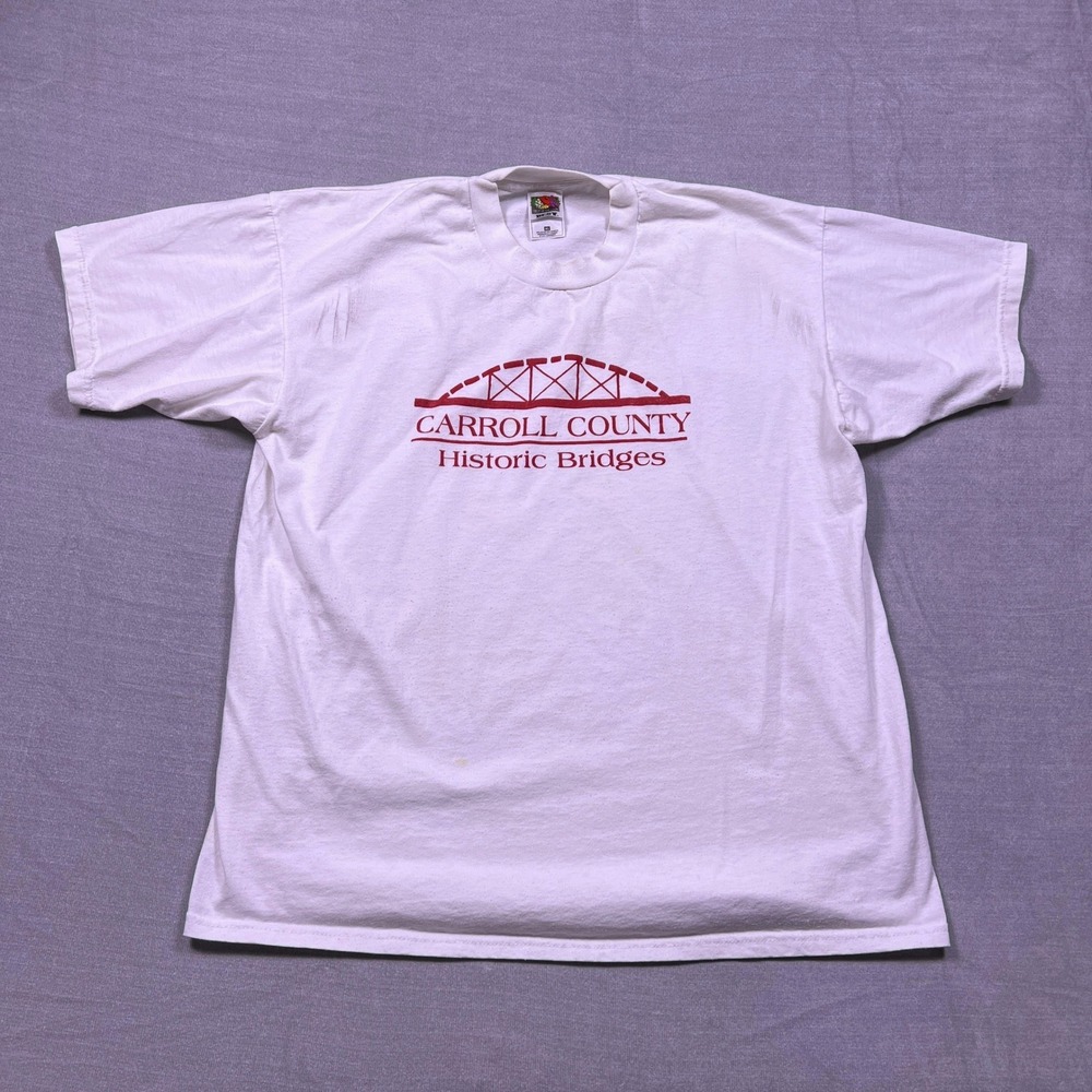 VTG Fruit of the Loom Best Carroll County Historic Bridges T Shirt Mens XL White